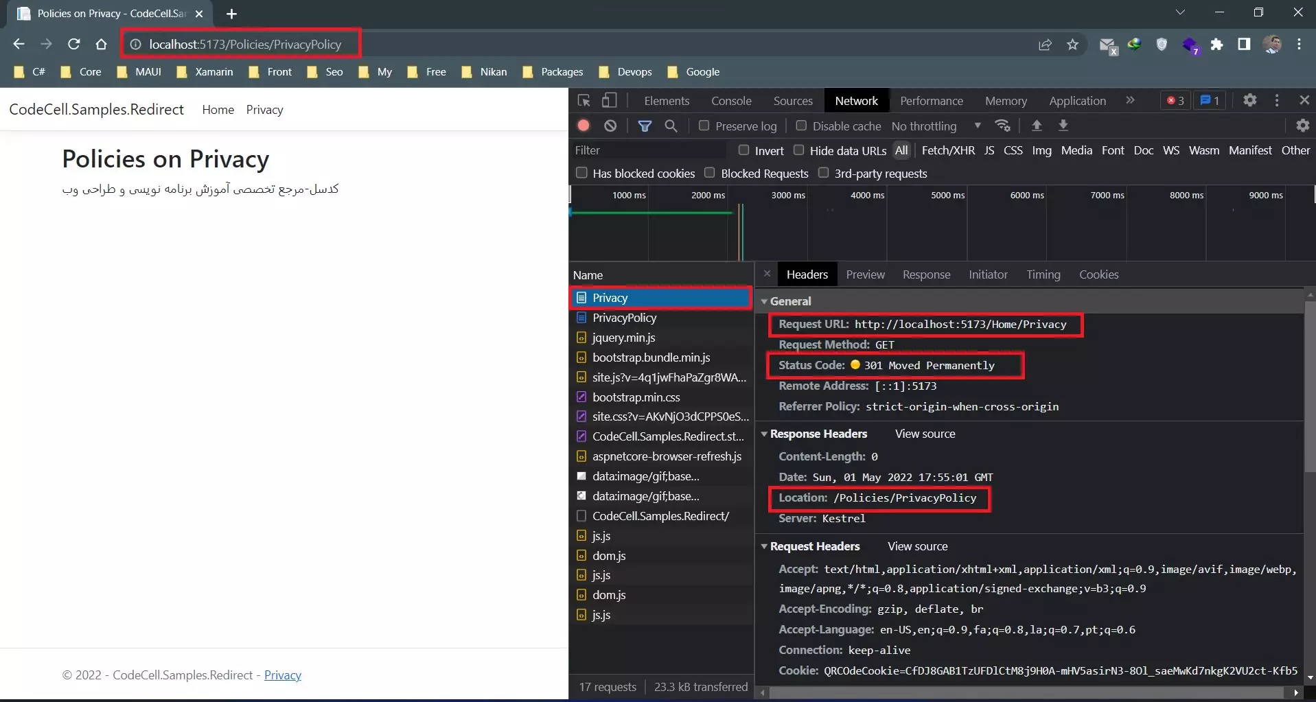 روش RedirectPermanent در asp core